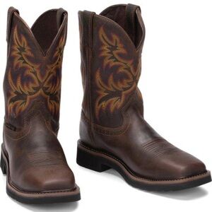 Justin Brown Leather Driller Western steel toe waterproof work Boots 8D WK4690